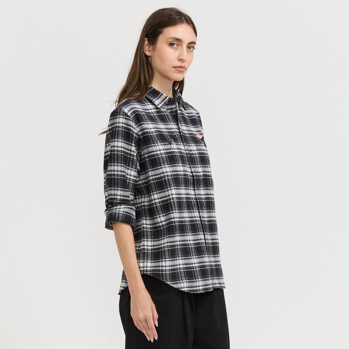 Danton | Regular Collar Shirt L/S Brushed Flannel Black Check | Maplestore