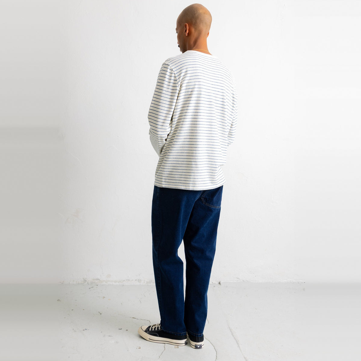LS Textured Stripe T-Shirt Ecru / Soft Blue