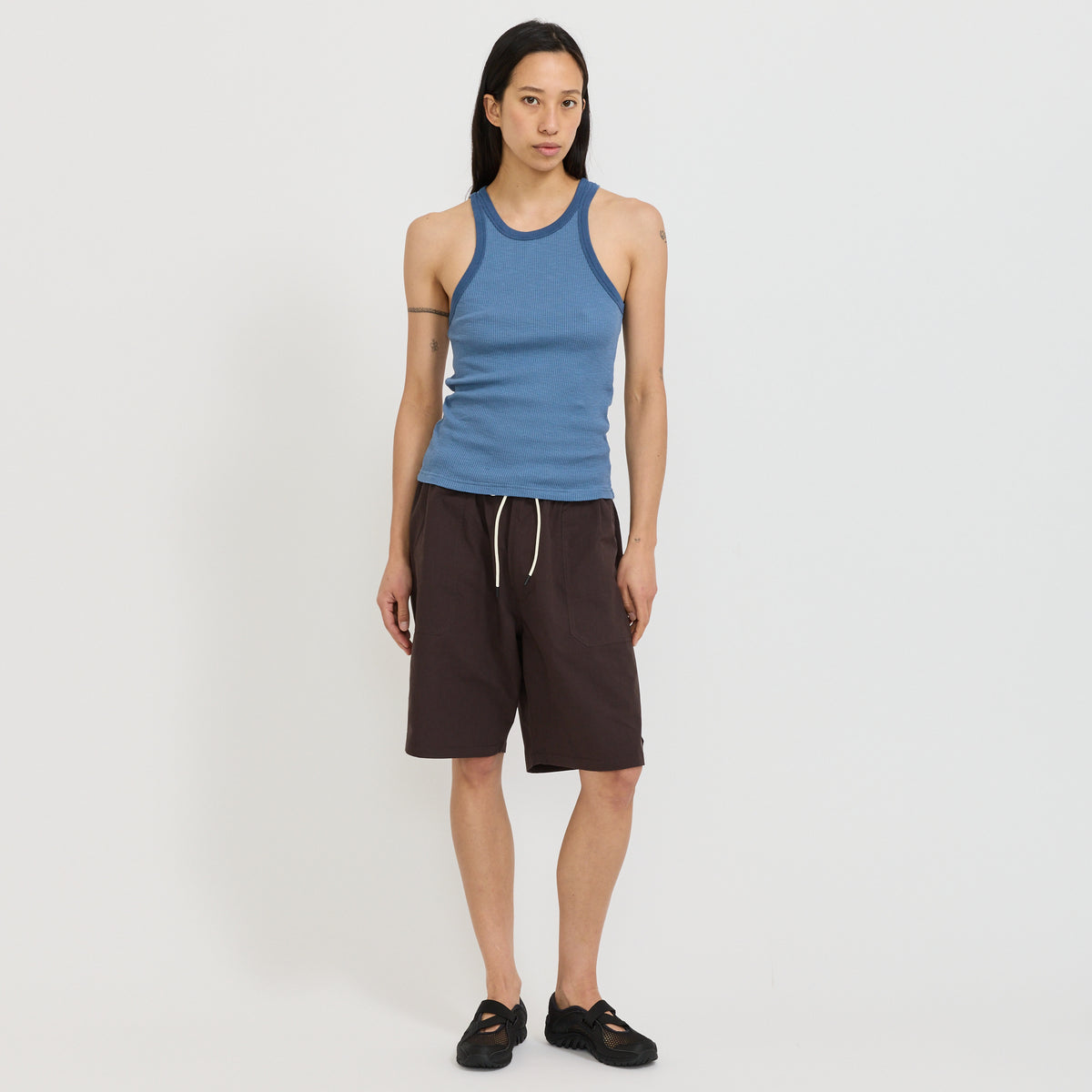 Sheer Waffle Athletic Tank Worn Blue