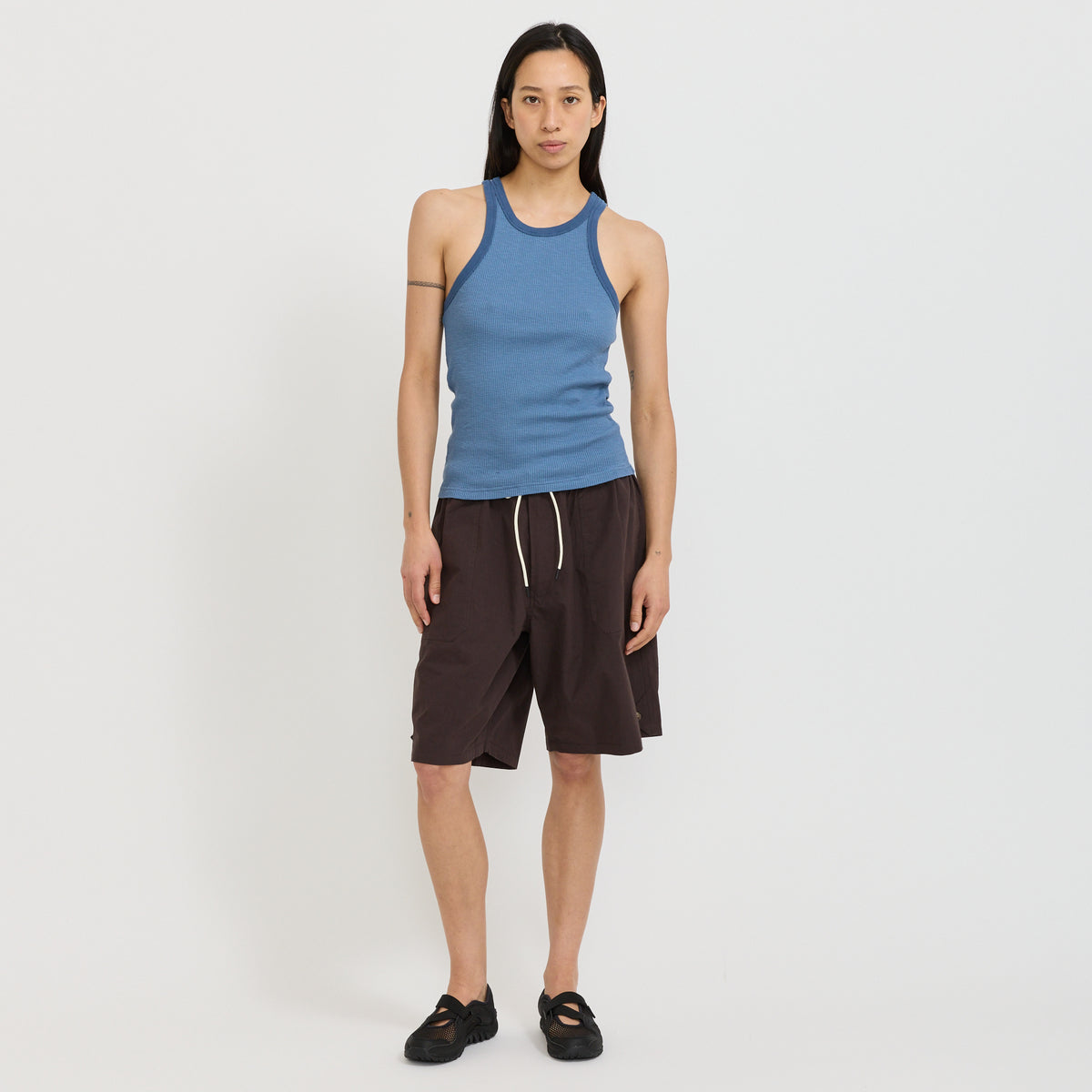 Sheer Waffle Athletic Tank Worn Blue