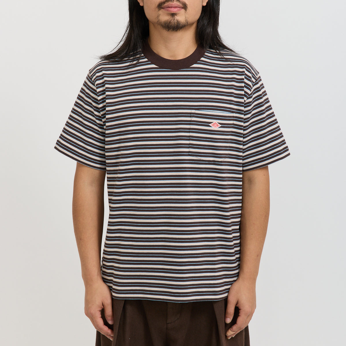 Danton | Pocket T-Shirt Dark Brown/Beige/Sax Multi | Maplestore