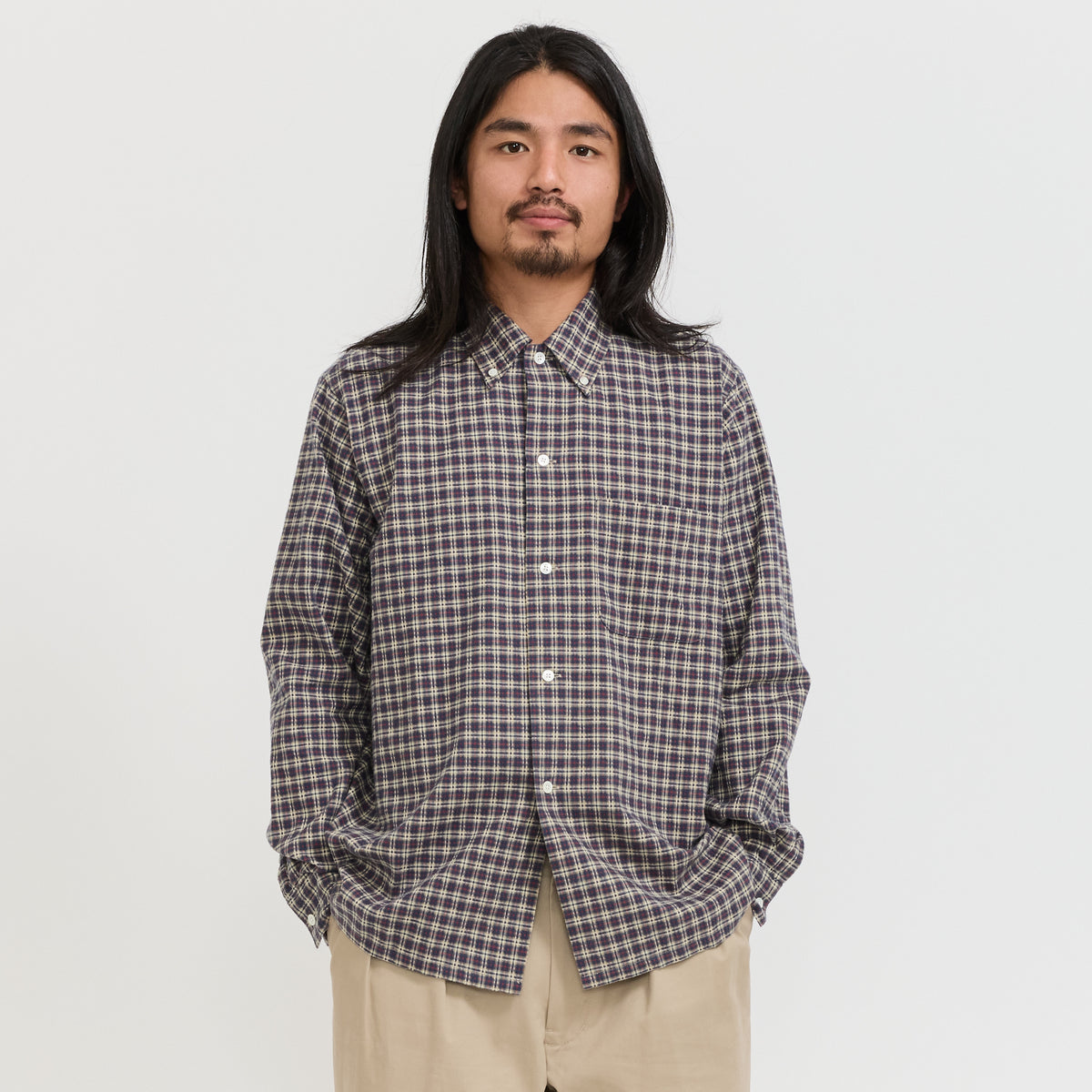 Beams Plus | Open BD Waffle Shirt Navy | Maplestore