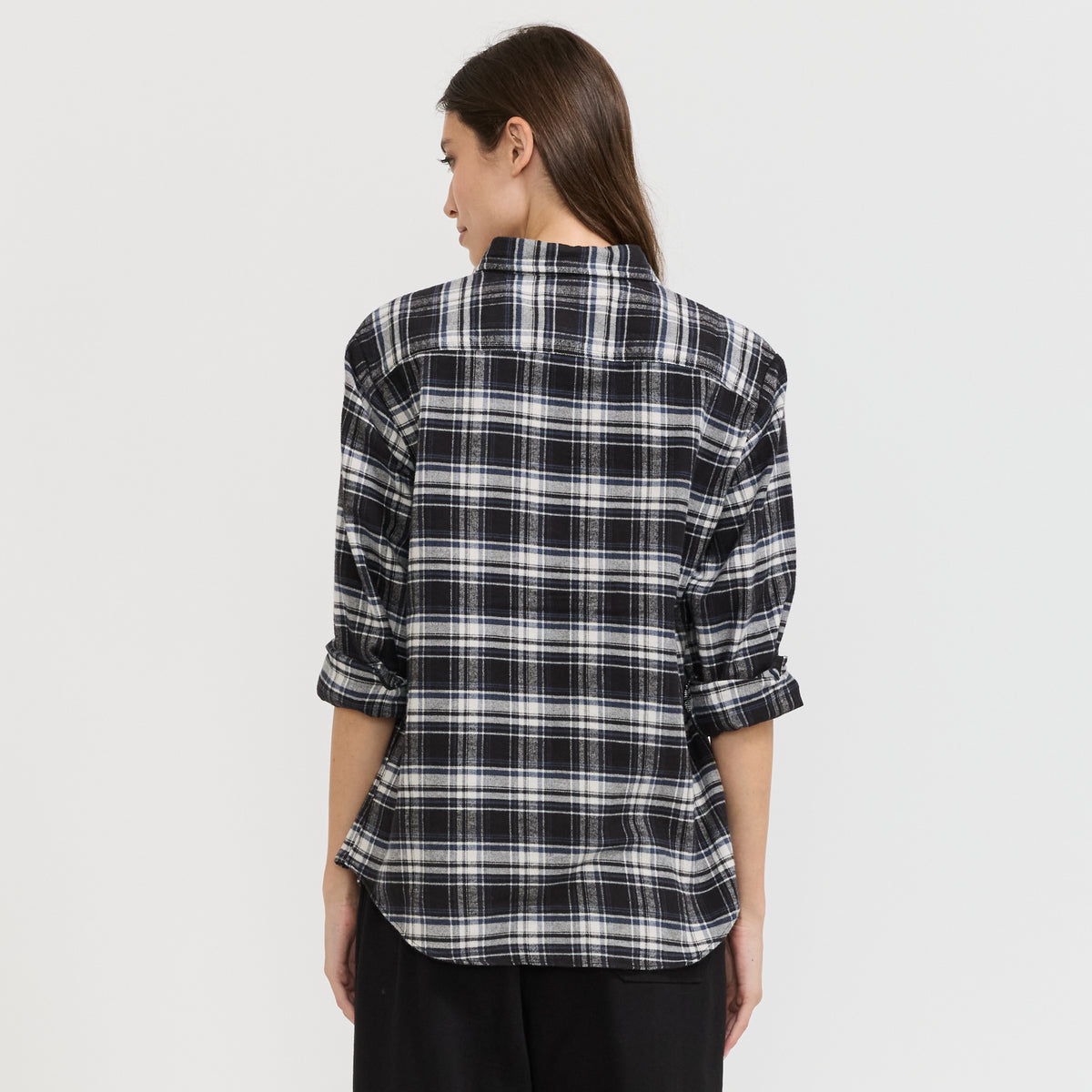 Danton | Regular Collar Shirt L/S Brushed Flannel Black Check | Maplestore