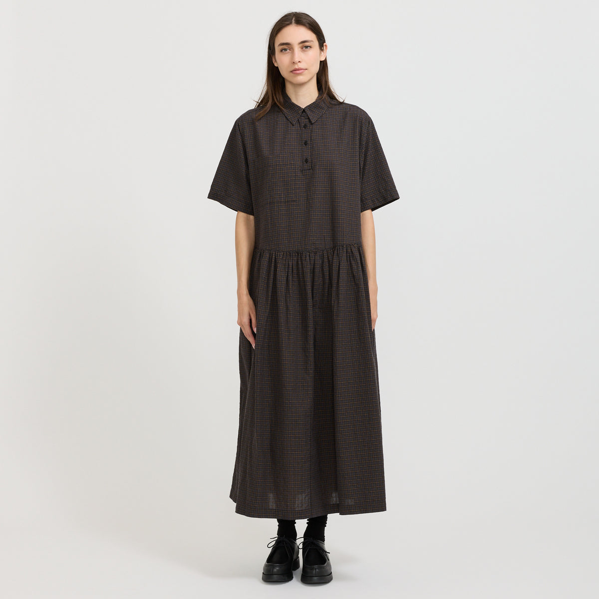 YMC Parklife Dress in Grey Multi - model retry 4