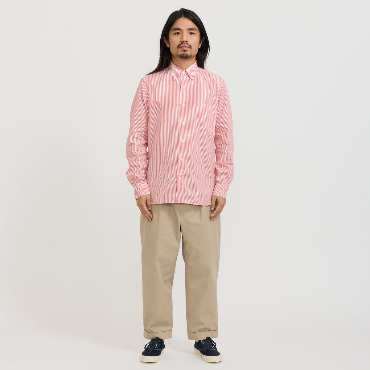 Beams Plus | BD Long Stripe Shirt Red | Maplestore