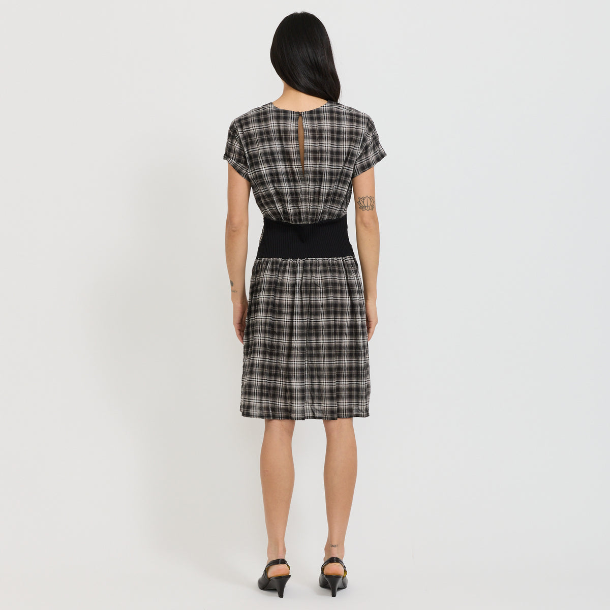 Fine Check Longerline Dress Black/Taupe Check
