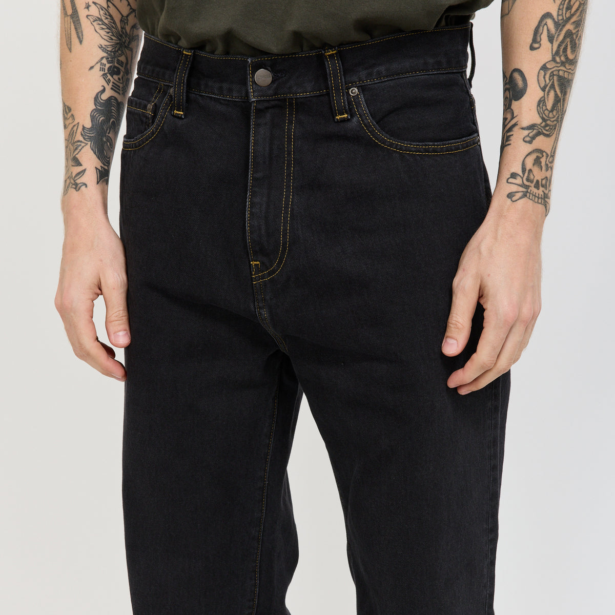 Carhartt WIP Aaron Pant Black Stone Washed Contrast Stitch - image 6