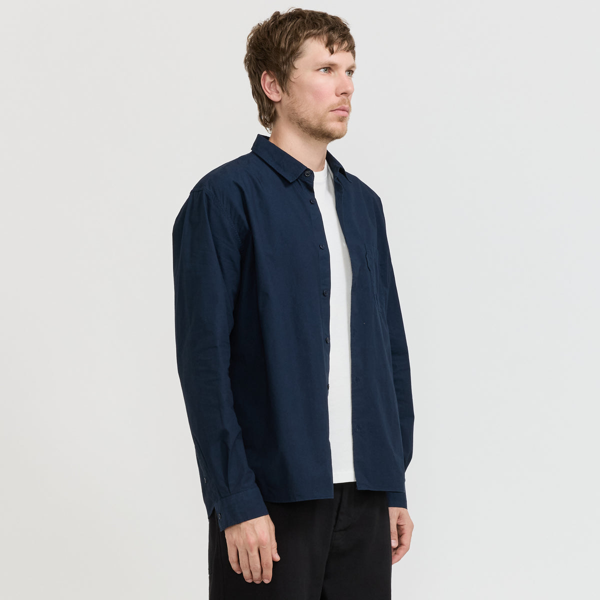 YMC Curtis Shirt in Navy - model 5
