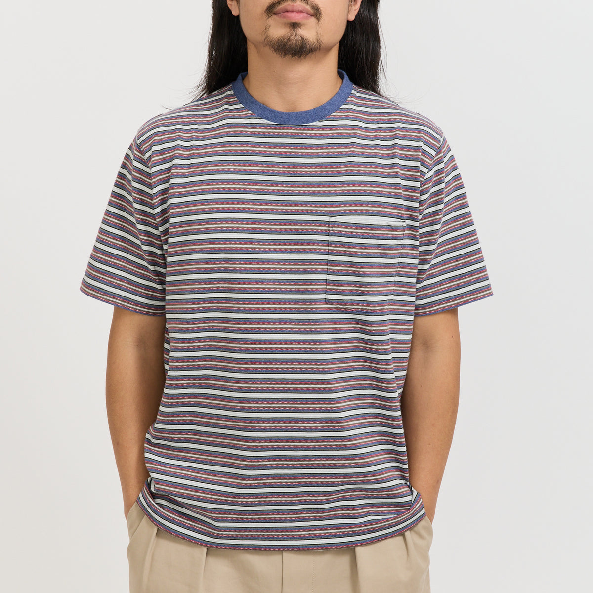 Beams Plus | Pocket Tee Multi Stripe 2 Blue | Maplestore