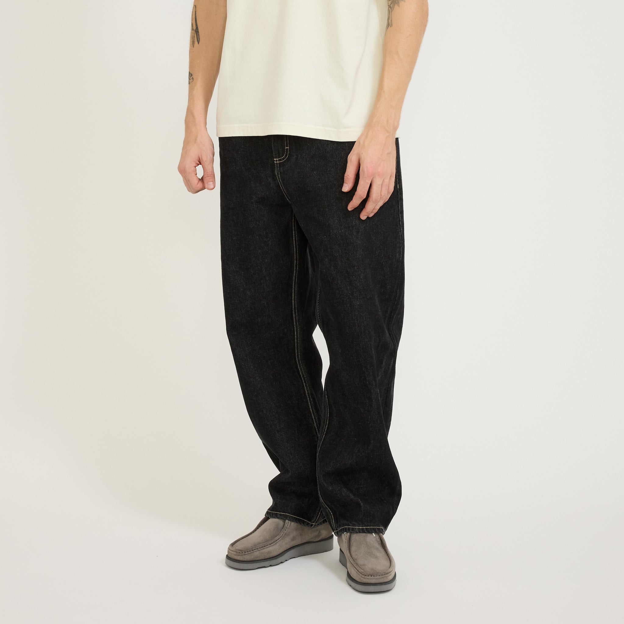Folk Barrel Leg Jean Black Washed Denim | Maplestore