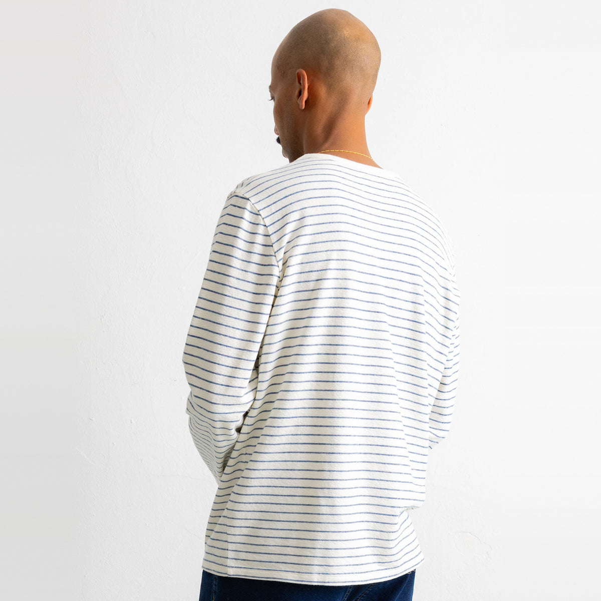 LS Textured Stripe T-Shirt Ecru / Soft Blue