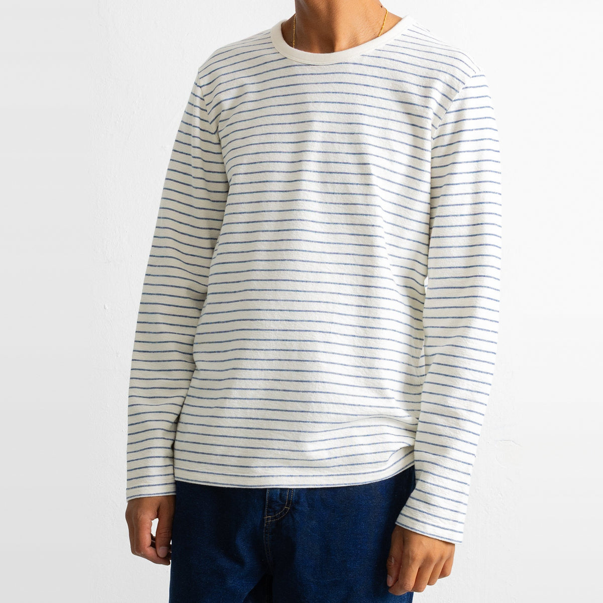 LS Textured Stripe T-Shirt Ecru / Soft Blue