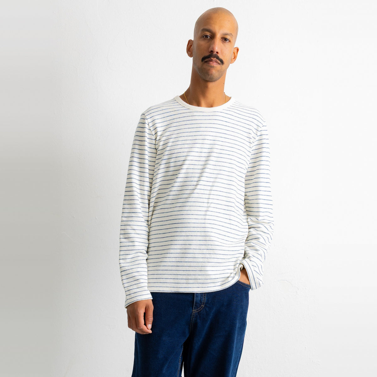 LS Textured Stripe T-Shirt Ecru / Soft Blue