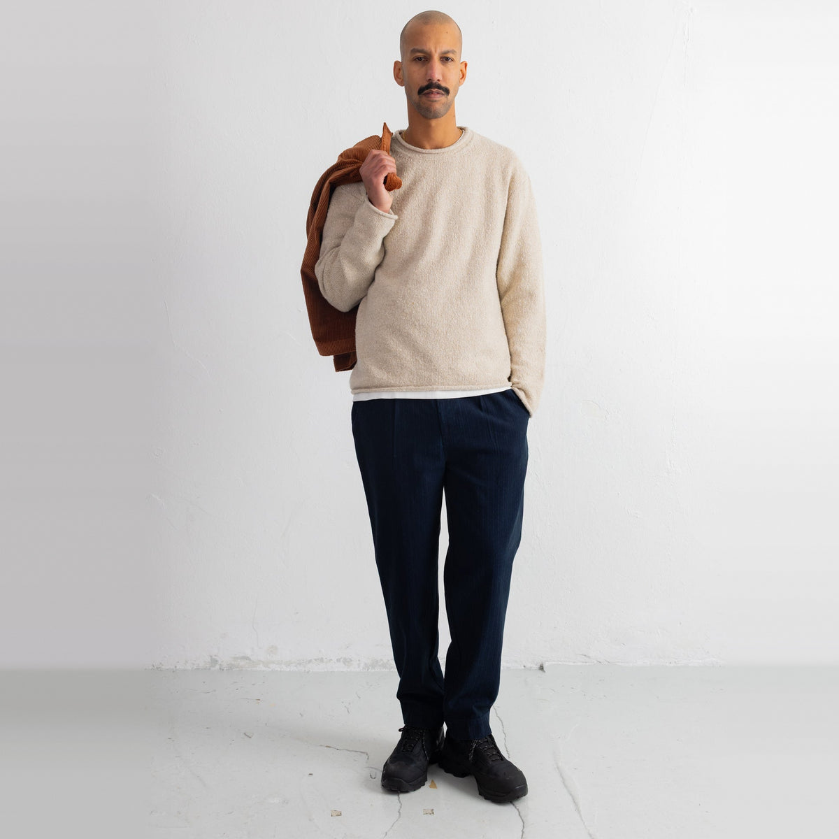 Slouch Crew Natural Espresso Cast Intarsia