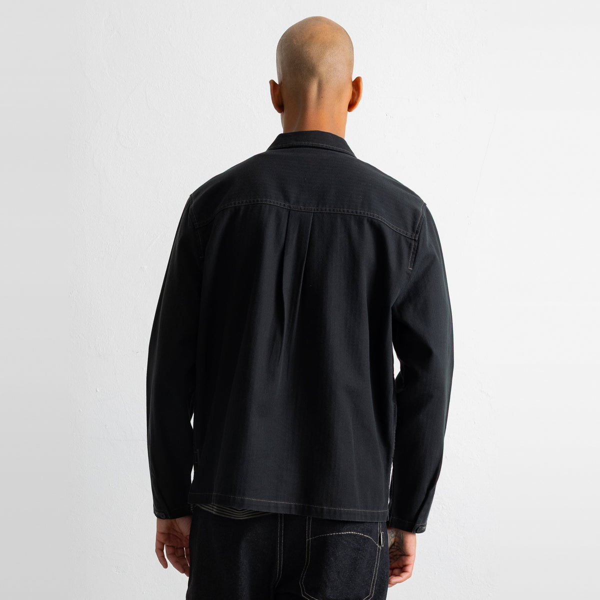 Zip Overshirt Black Herringbone