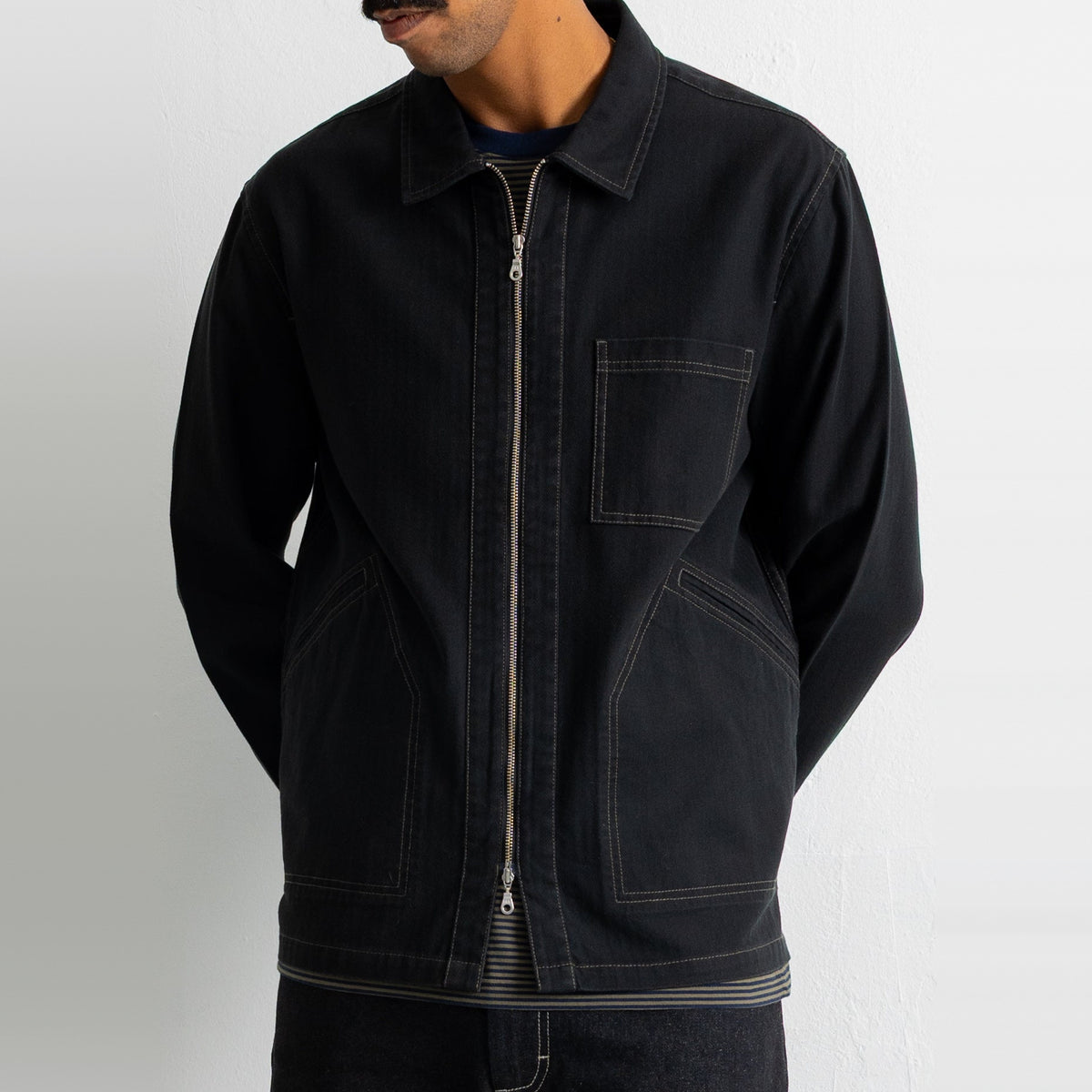 Zip Overshirt Black Herringbone