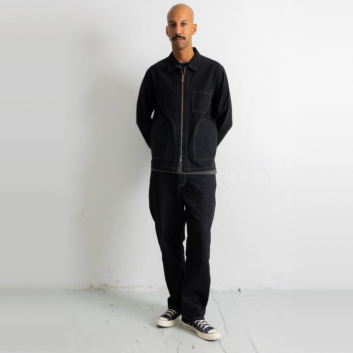Zip Overshirt Black Herringbone