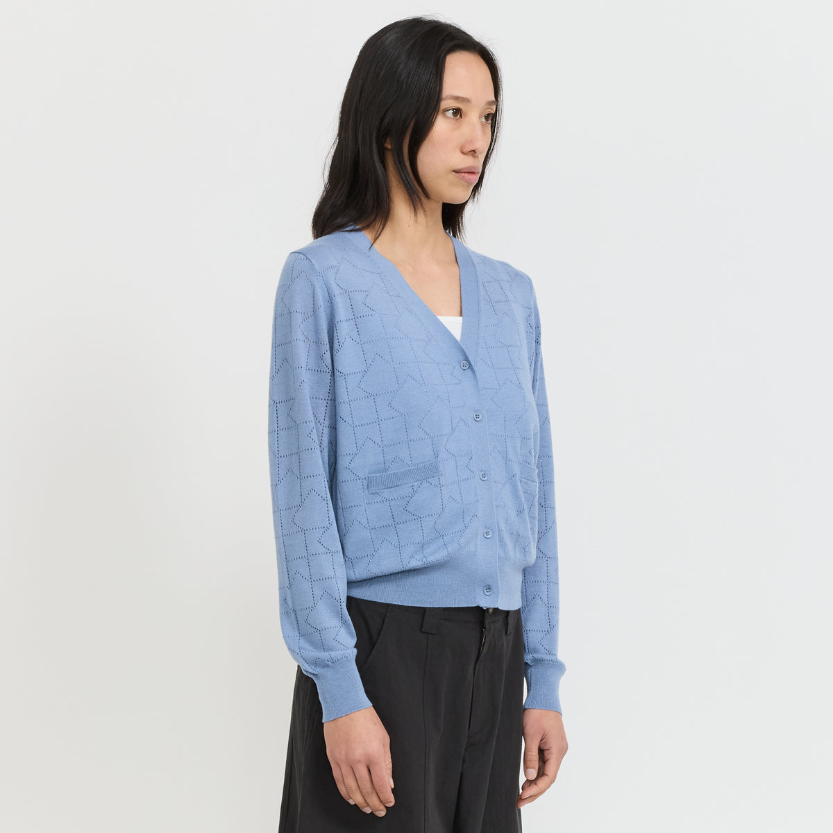 Karen Walker | Monogram Pointelle Knit Cardigan Light Blue | Maplestore