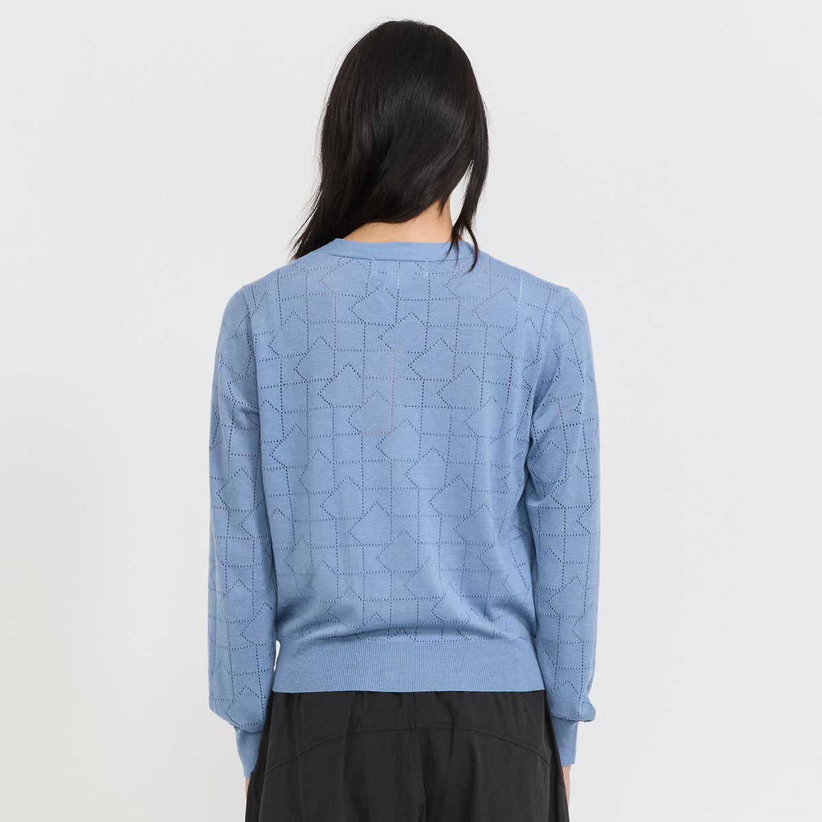 Karen Walker | Monogram Pointelle Knit Cardigan Light Blue | Maplestore