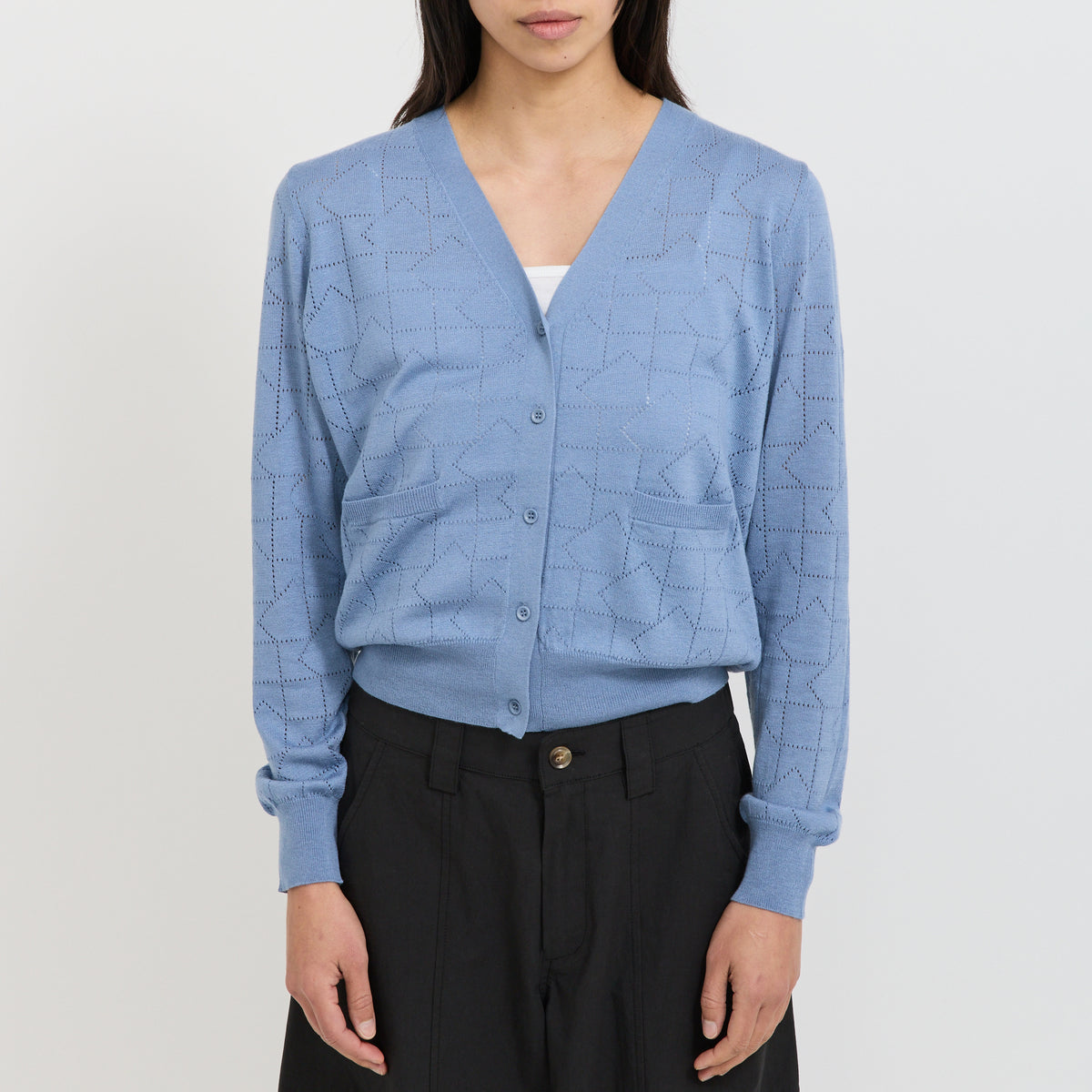 Karen Walker | Monogram Pointelle Knit Cardigan Light Blue | Maplestore