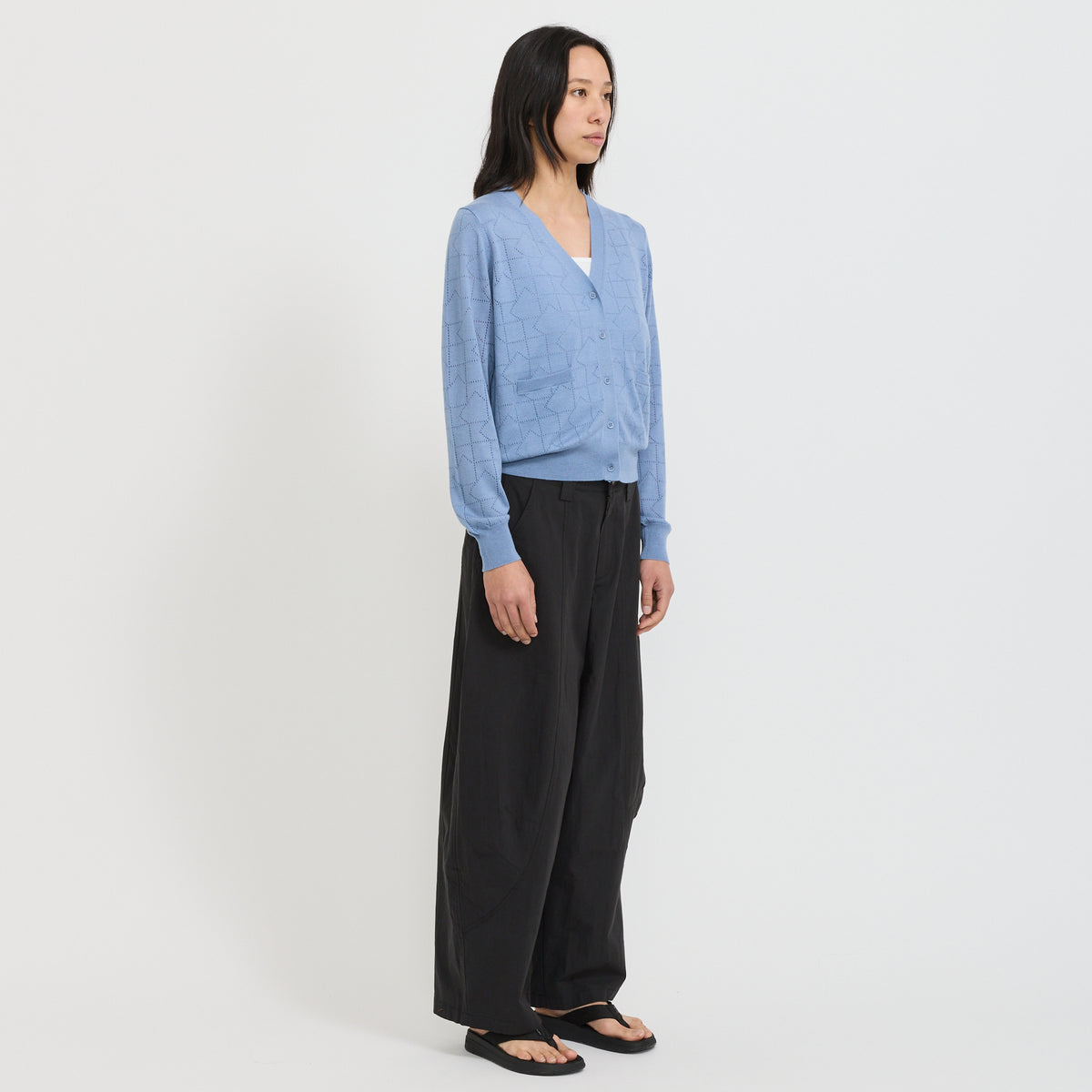 Karen Walker | Monogram Pointelle Knit Cardigan Light Blue | Maplestore