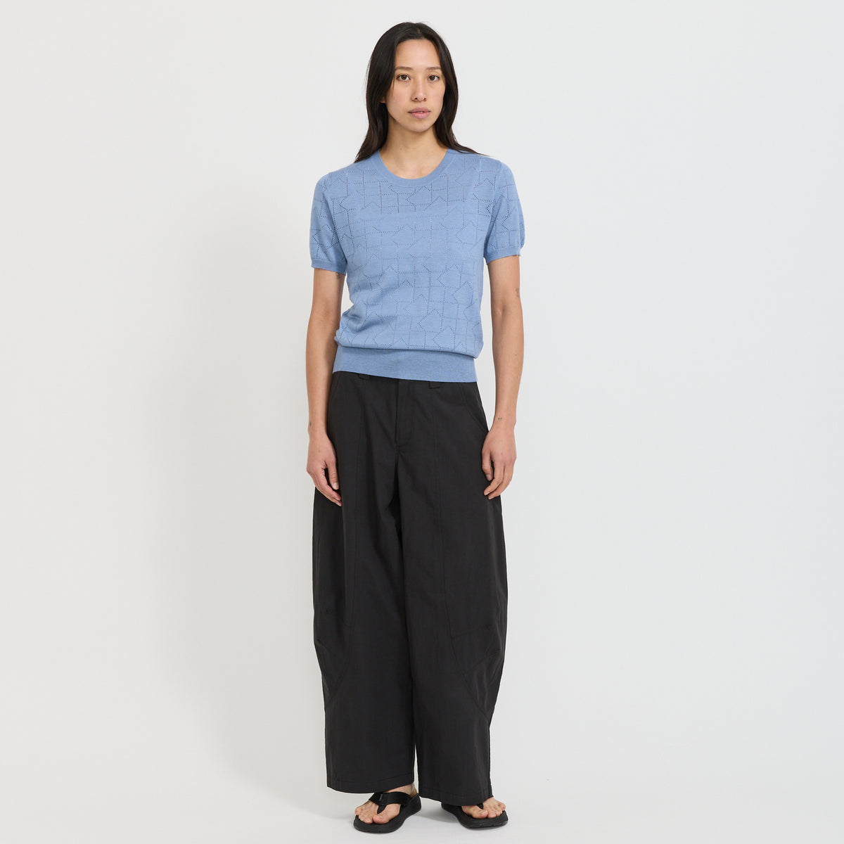 Karen Walker | Monogram Pointelle Knit Tee Light Blue | Maplestore