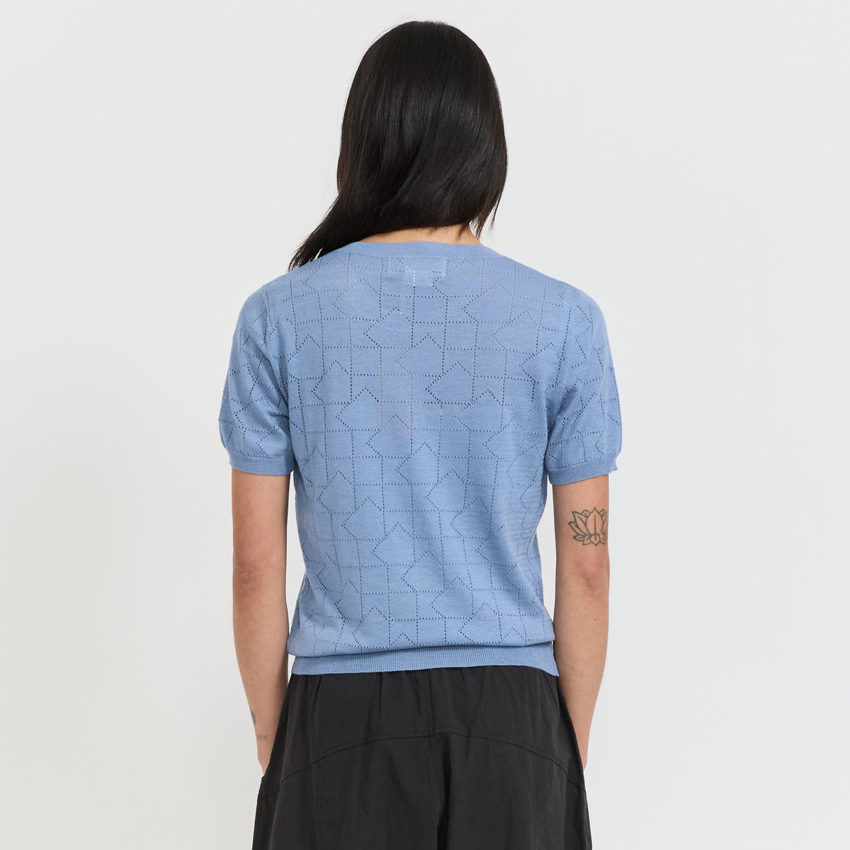 Karen Walker | Monogram Pointelle Knit Tee Light Blue | Maplestore