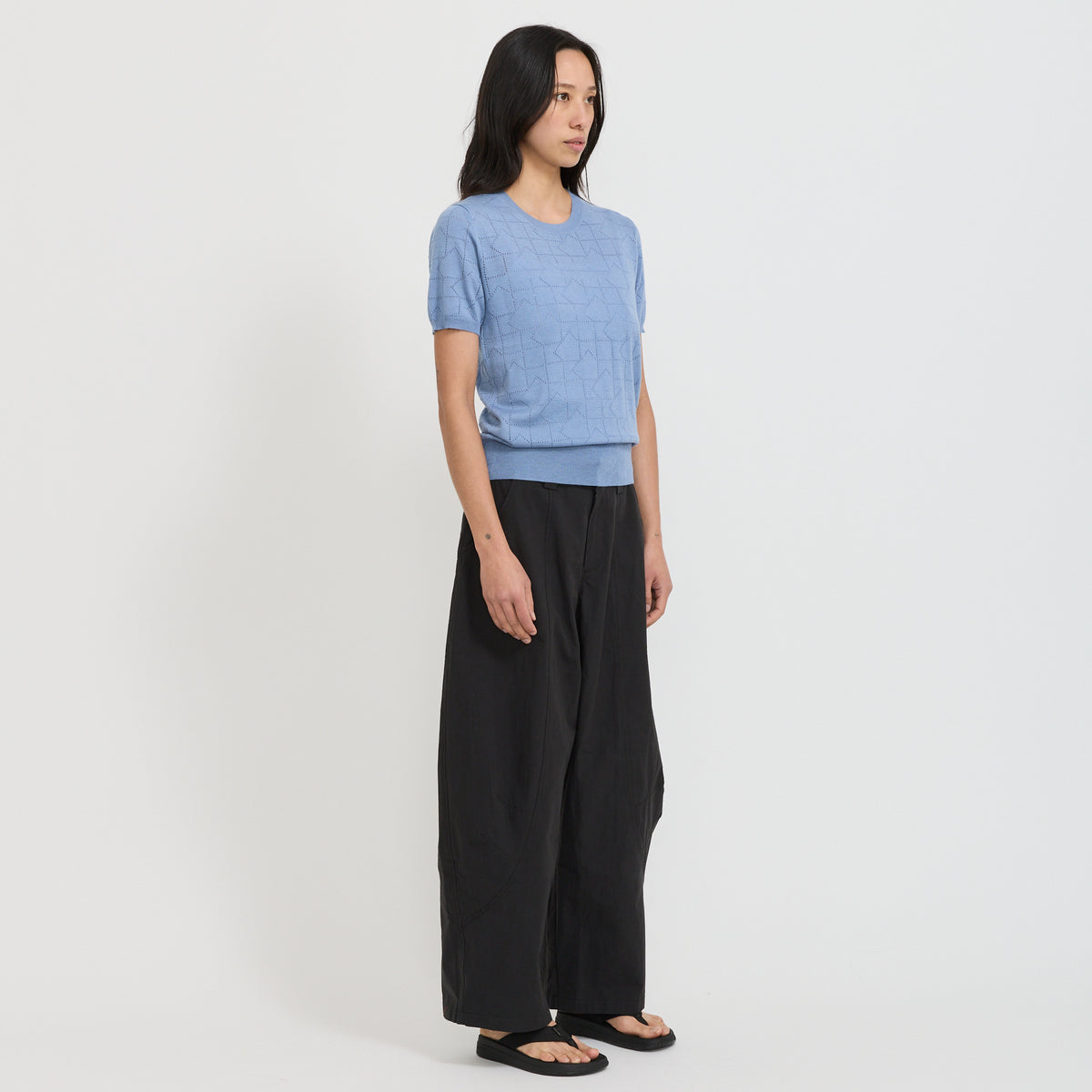 Karen Walker | Monogram Pointelle Knit Tee Light Blue | Maplestore