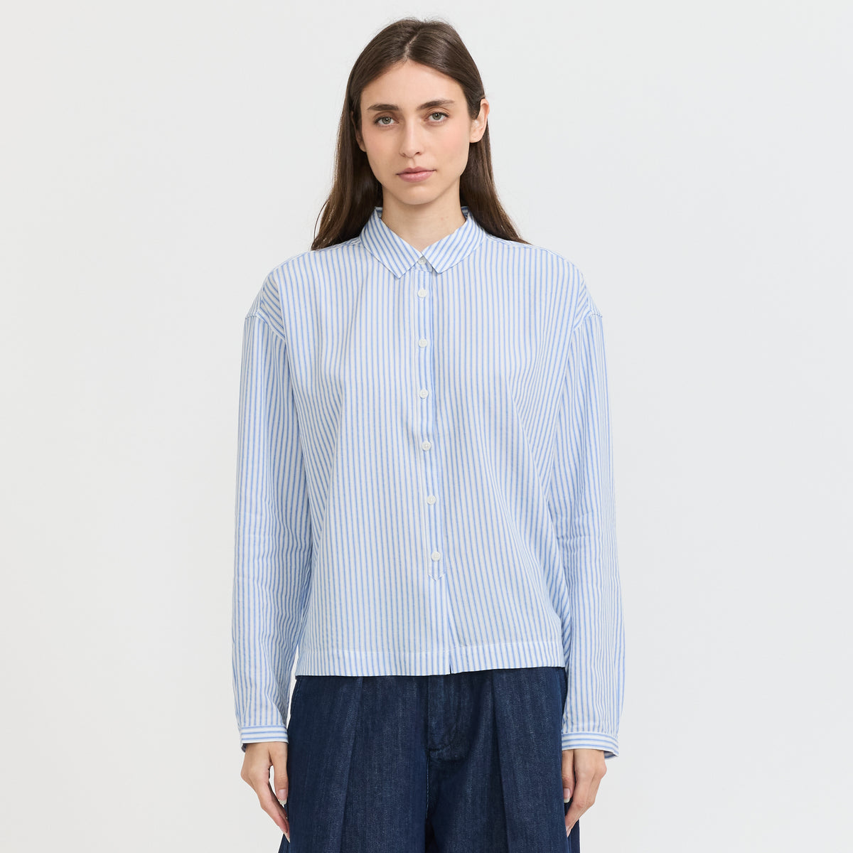 YMC | Marianne Shirt White/Blue Stripe | Maplestore