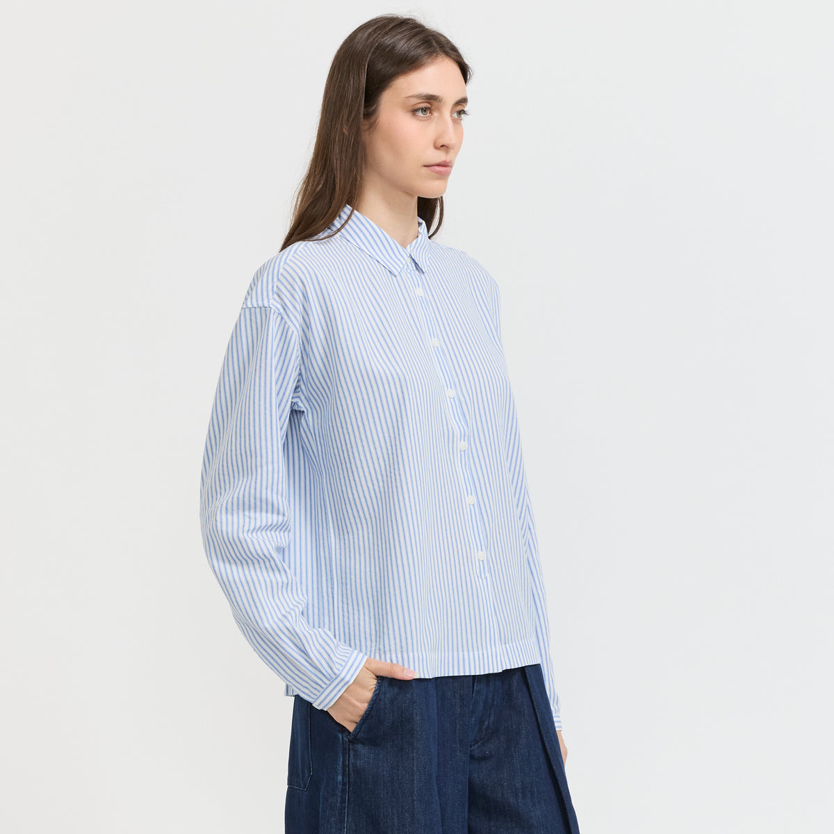 YMC | Marianne Shirt White/Blue Stripe | Maplestore