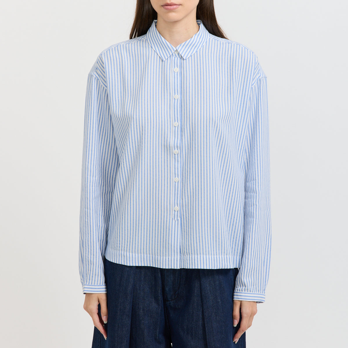 YMC | Marianne Shirt White/Blue Stripe | Maplestore