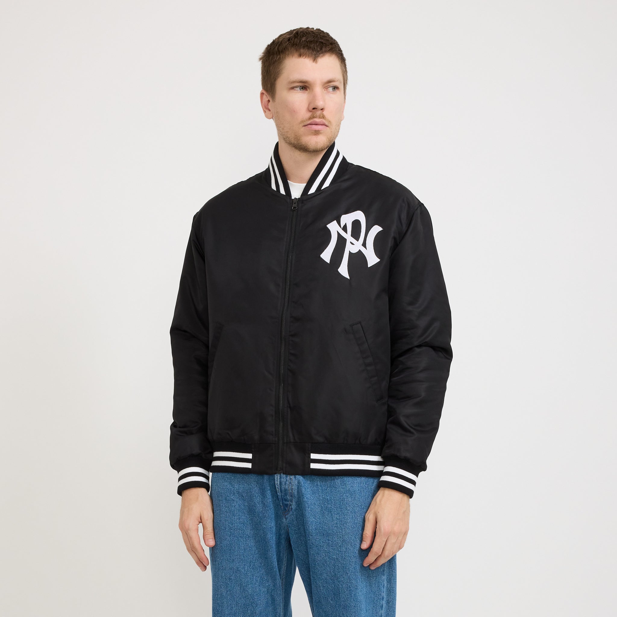 No Problemo NYP Nylon Varsity Jacket Black | Maplestore