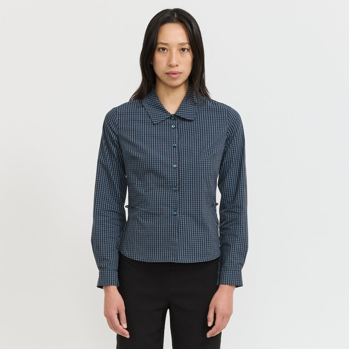 Peachy Den | Gloria Cinch Shirt Navy Check | Maplestore