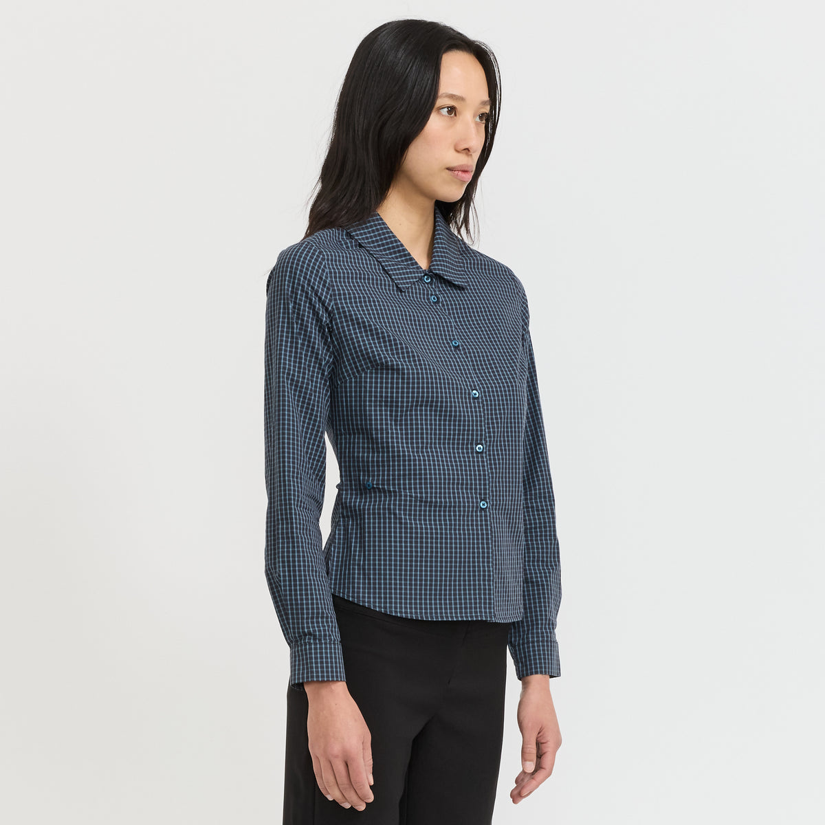 Peachy Den | Gloria Cinch Shirt Navy Check | Maplestore