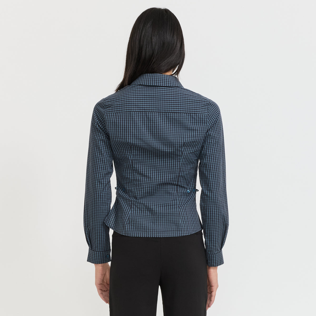 Peachy Den | Gloria Cinch Shirt Navy Check | Maplestore