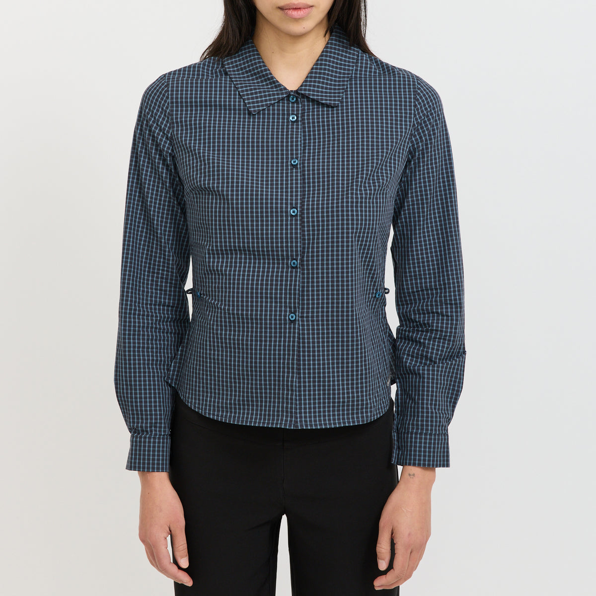 Peachy Den | Gloria Cinch Shirt Navy Check | Maplestore
