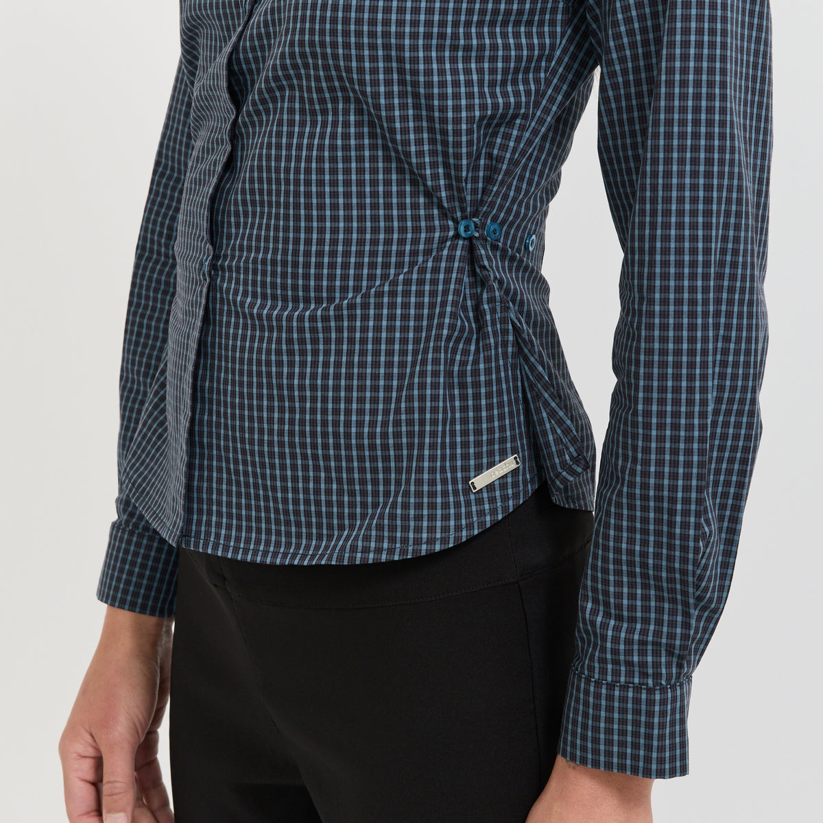 Peachy Den | Gloria Cinch Shirt Navy Check | Maplestore