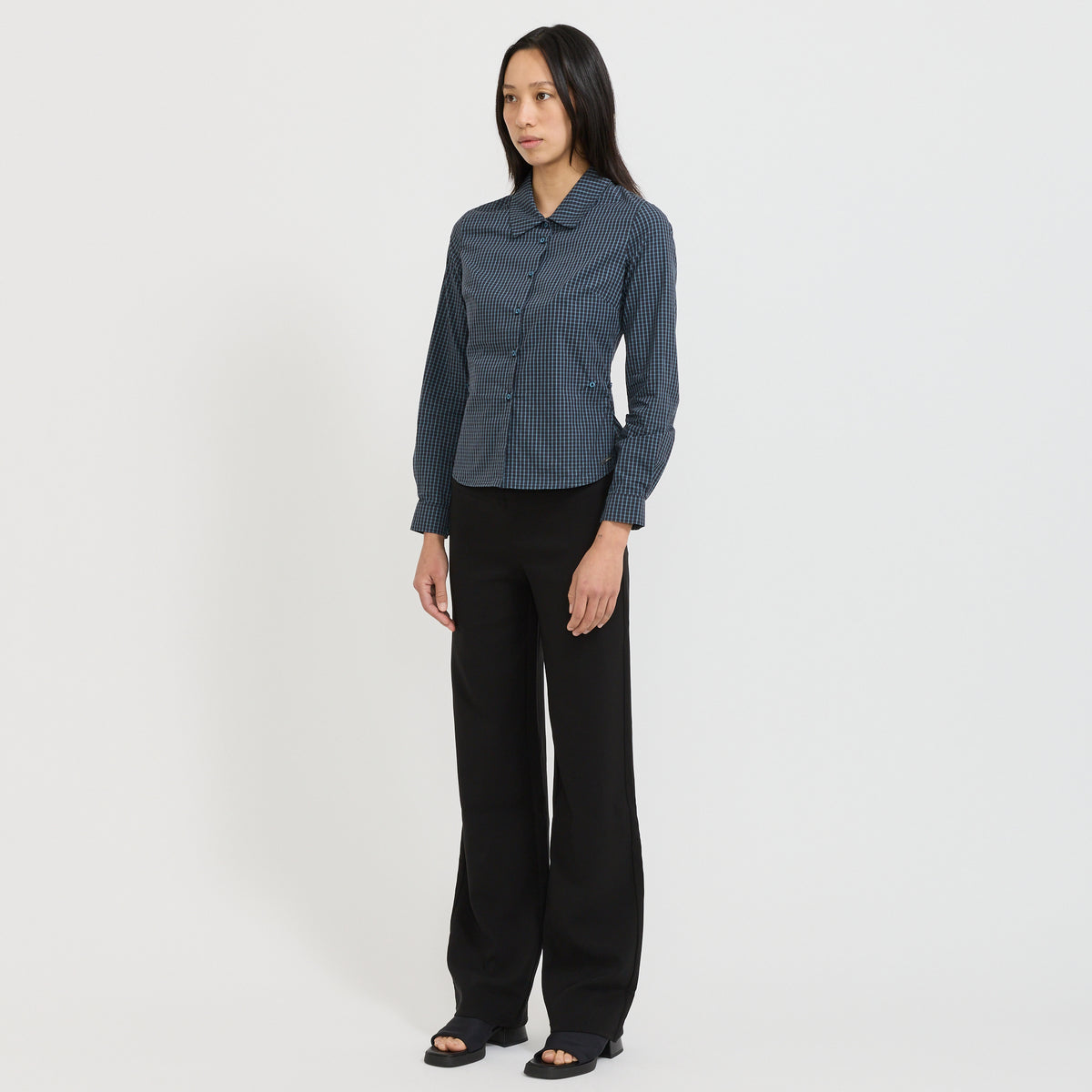 Peachy Den | Gloria Cinch Shirt Navy Check | Maplestore