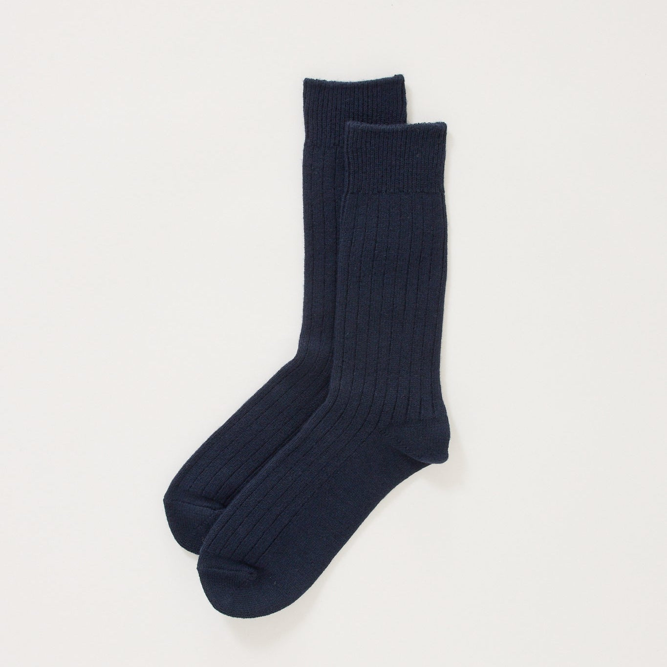 Rototo | Cotton Wool Ribbed Crew Socks Navy | Maplestore
