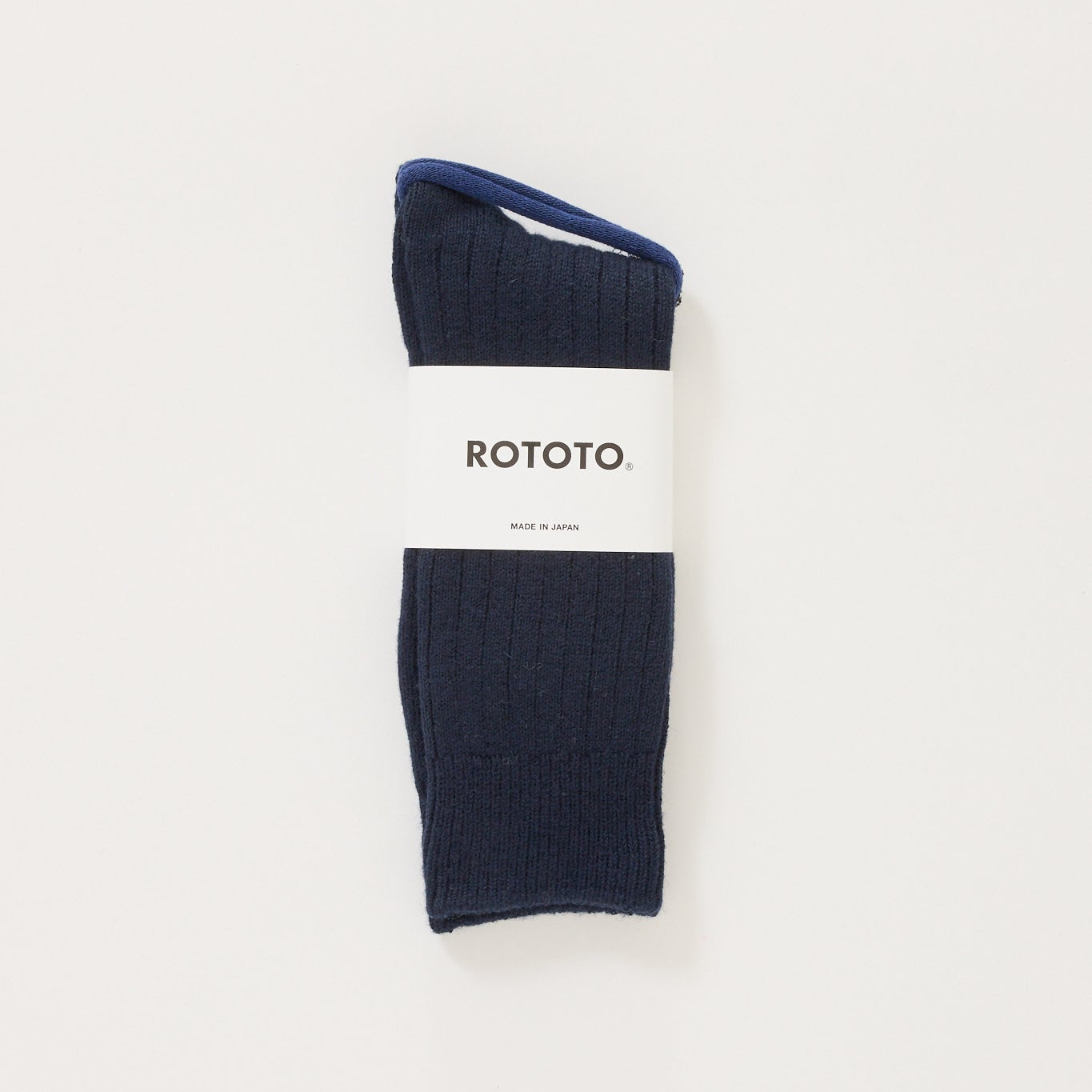 Rototo | Cotton Wool Ribbed Crew Socks Navy | Maplestore