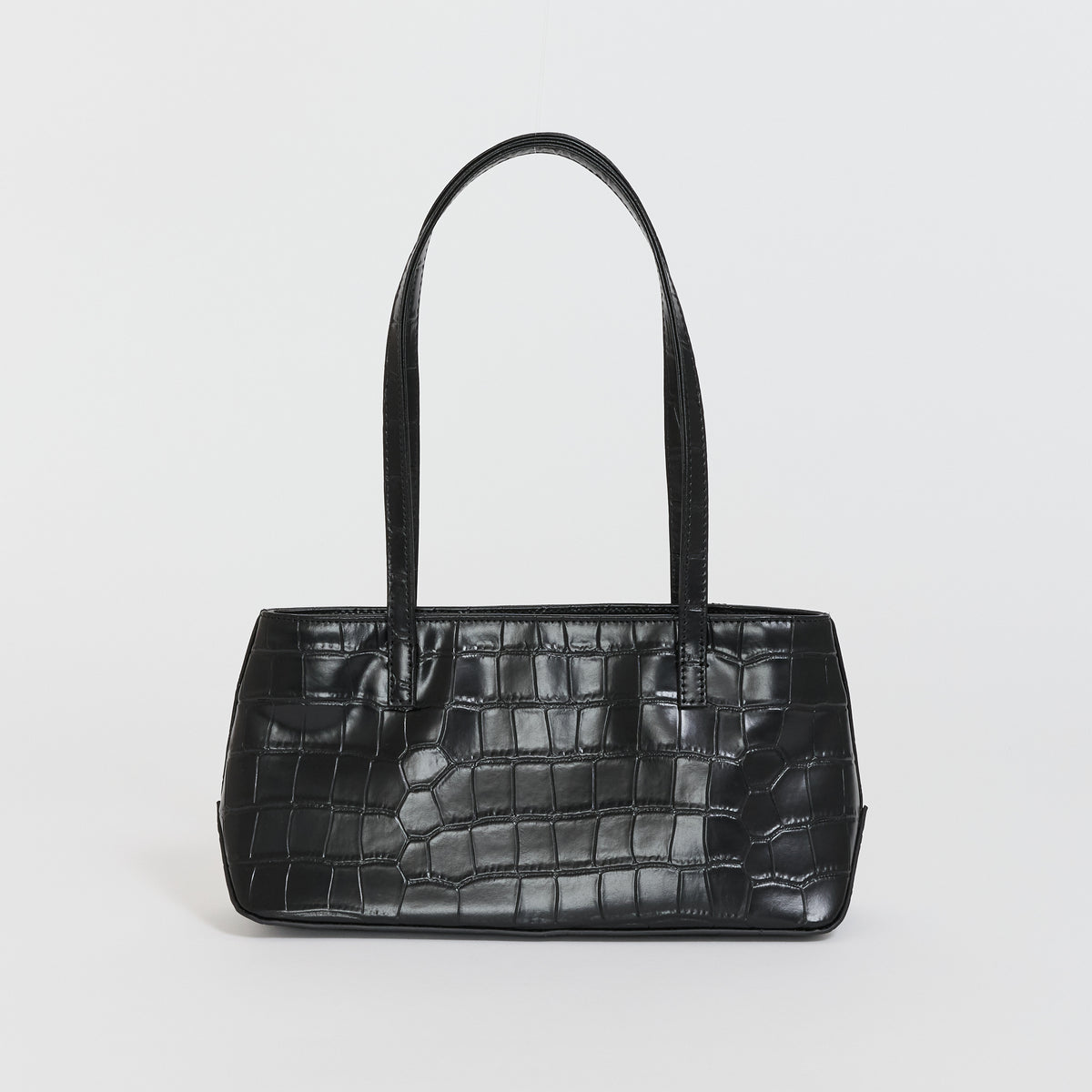 St. Agni | Slim Shoulder Bag Croc Embossed Black | Maplestore