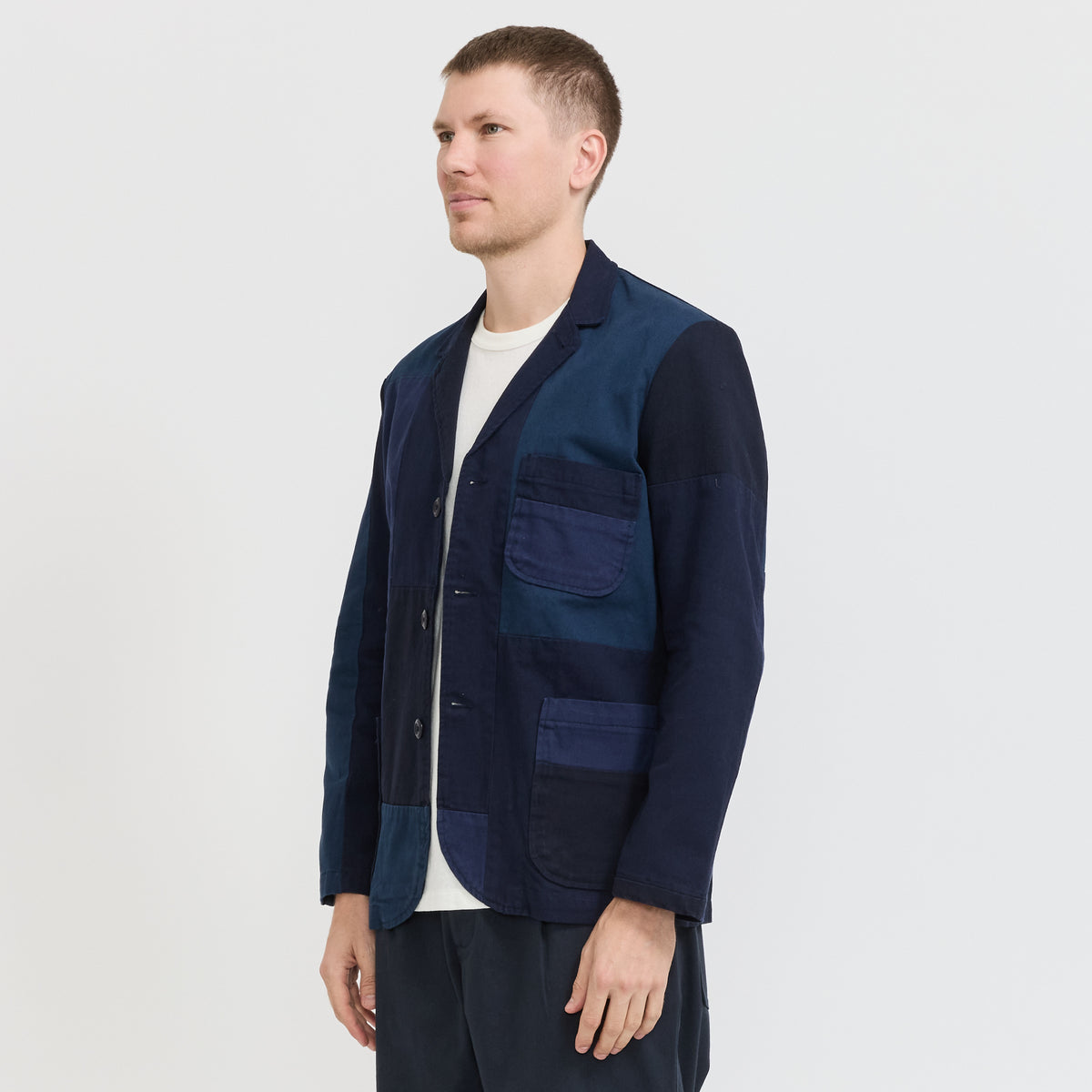Universal Works | Three Button Jacket Navy Patchwork | Maplestore