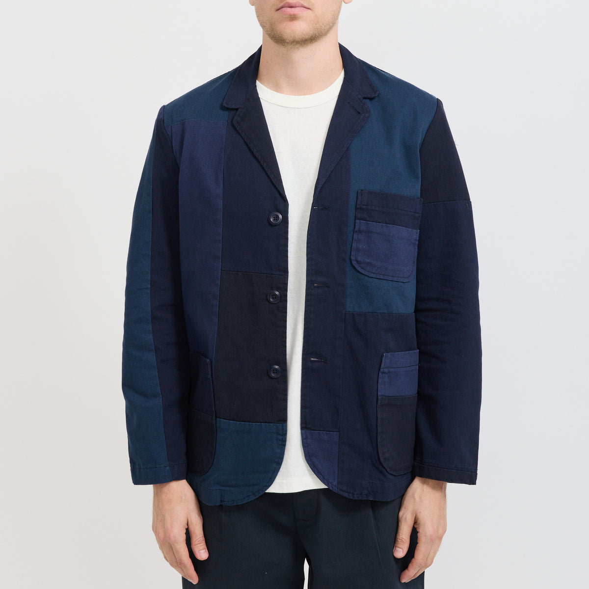 Universal Works | Three Button Jacket Navy Patchwork | Maplestore