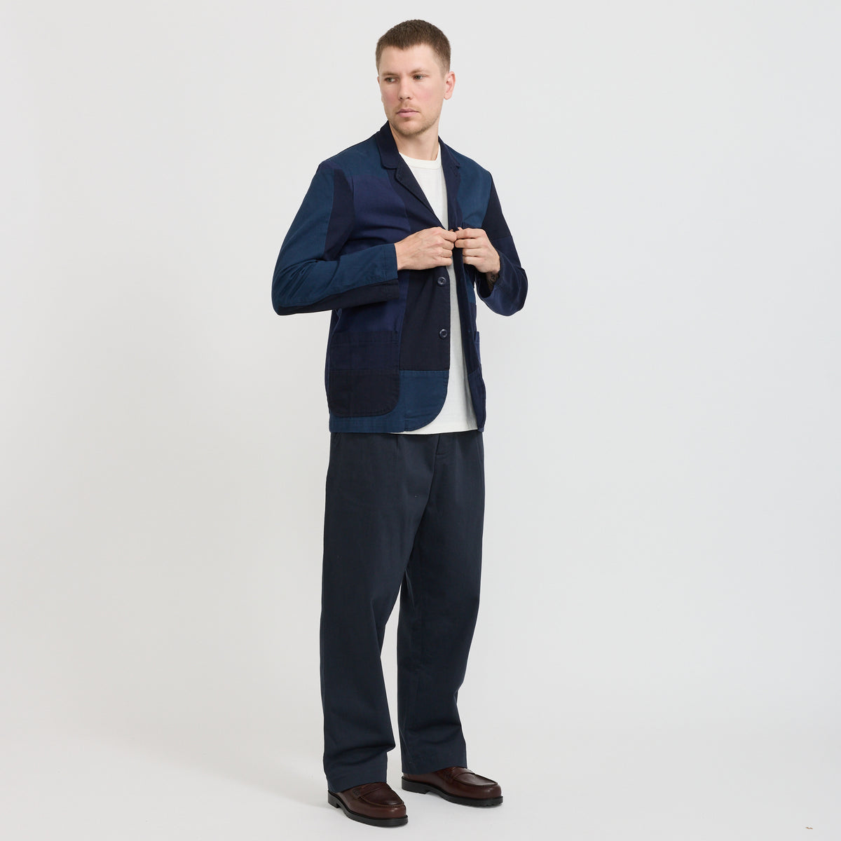 Universal Works | Three Button Jacket Navy Patchwork | Maplestore