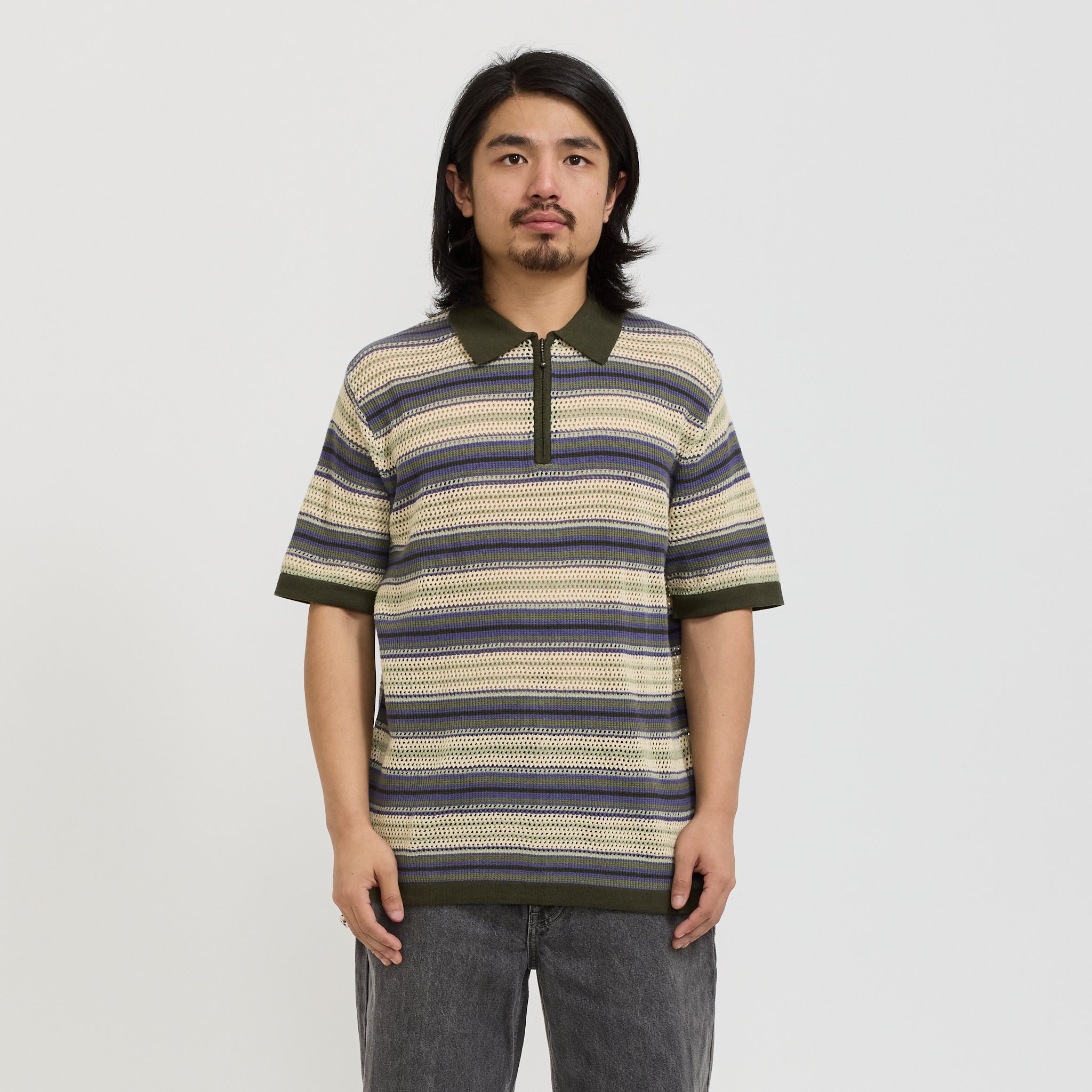 Stripe S/S Knit Polo Ivory | Maplestore