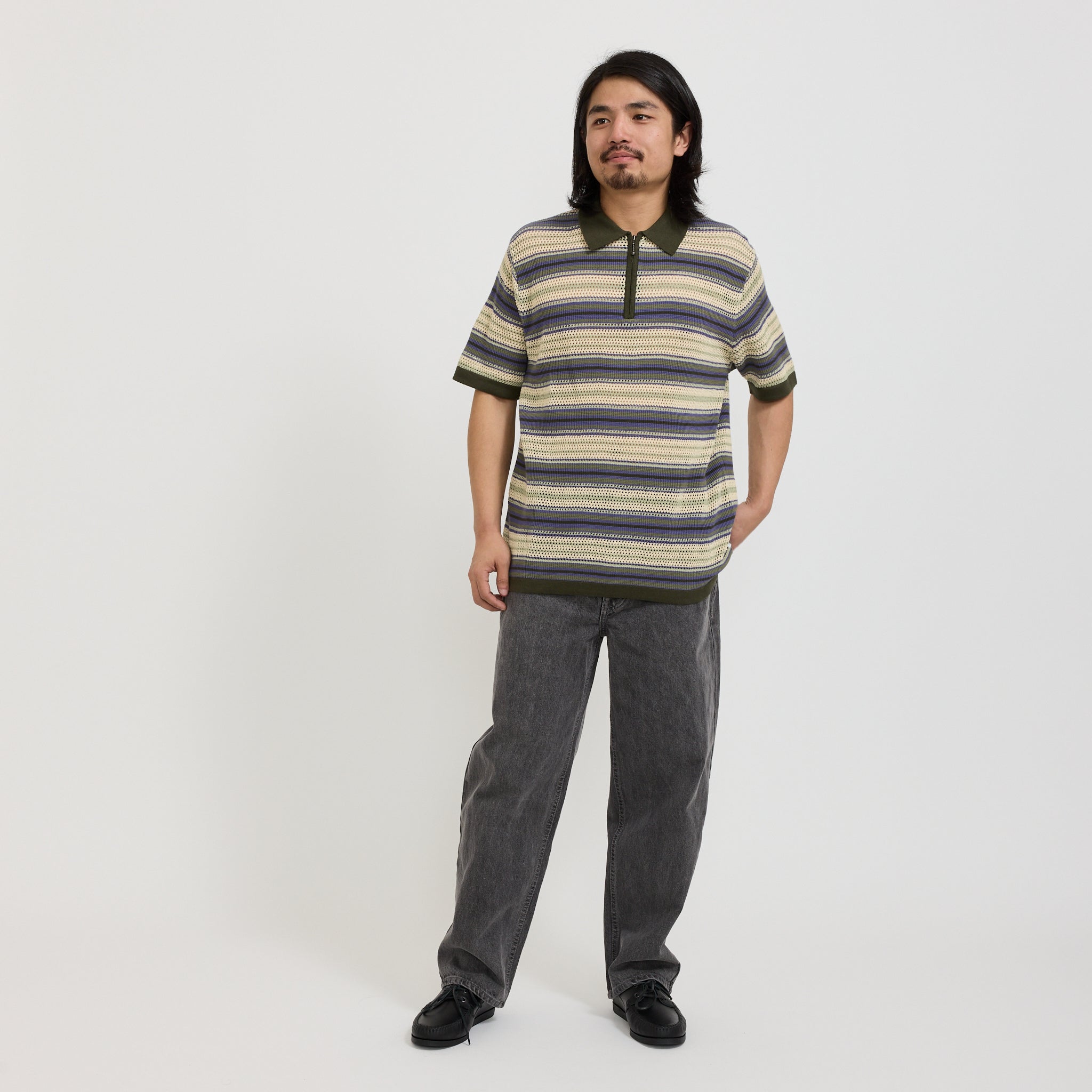 thisisneverthat | Stripe S/S Knit Polo Ivory | Maplestore