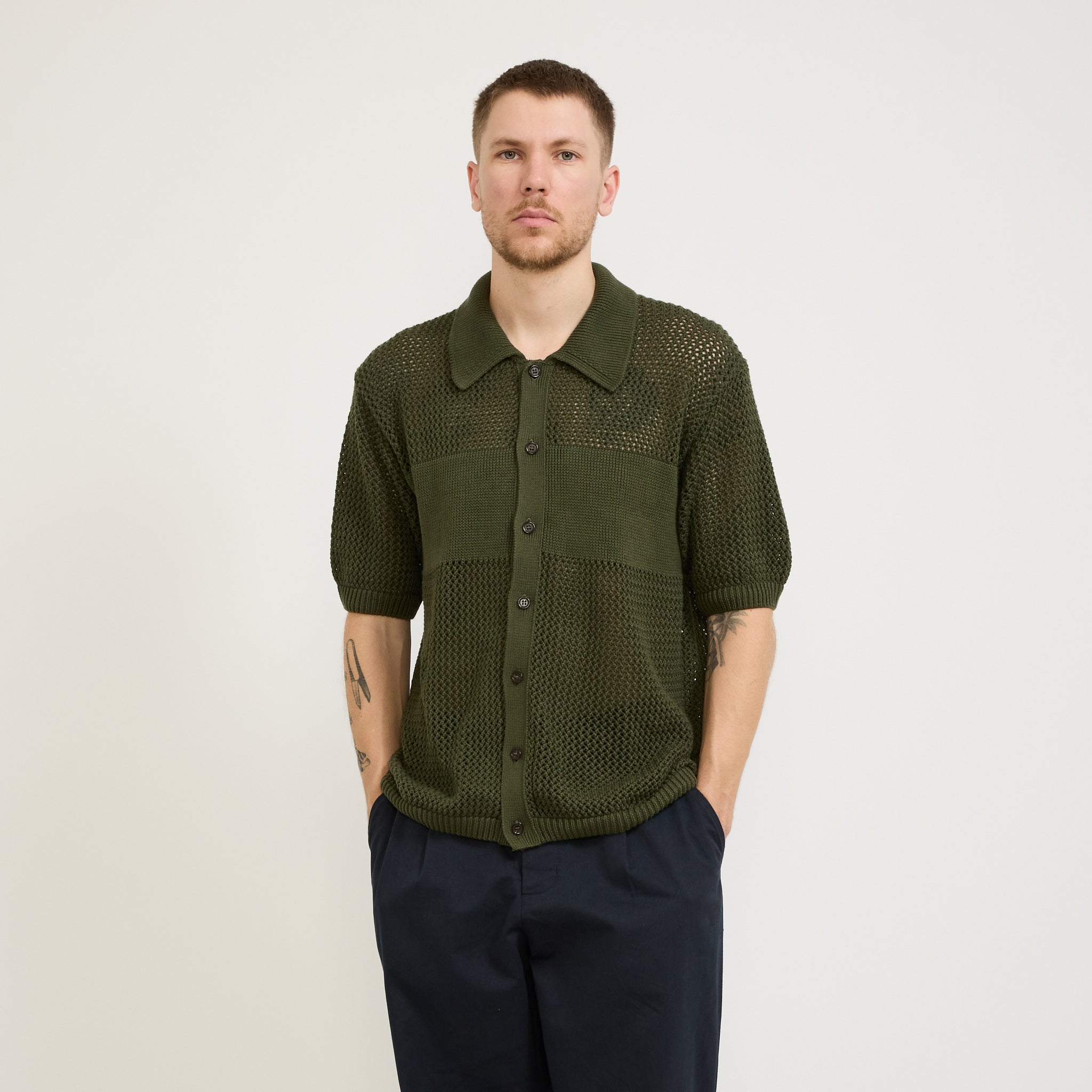 Universal Works | S/S Knit Shirt Open Knit Olive | Maplestore