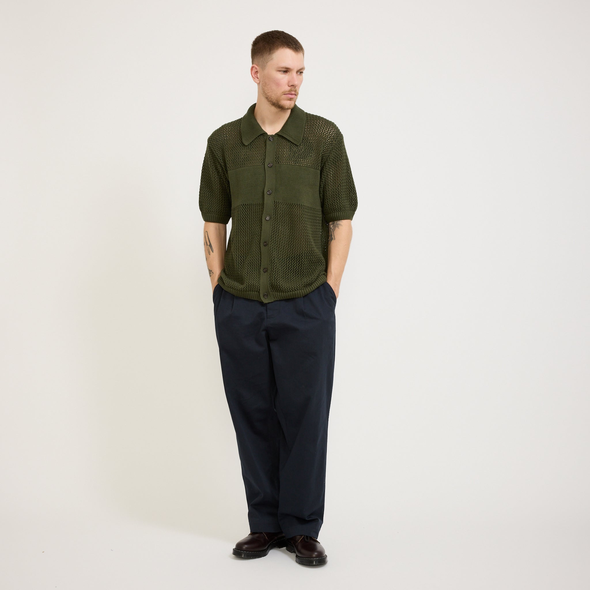 Universal Works | S/S Knit Shirt Open Knit Olive | Maplestore