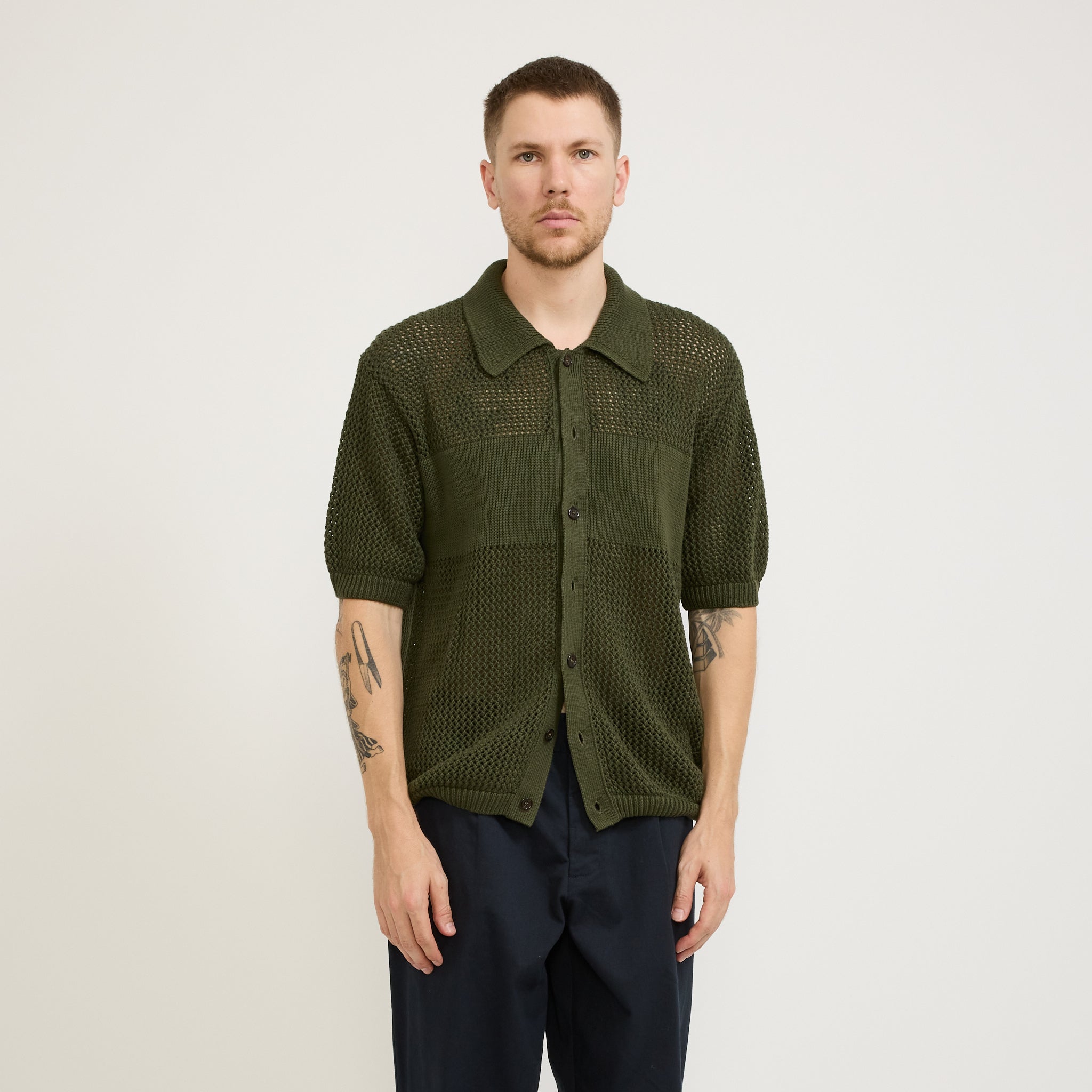 Universal Works | S/S Knit Shirt Open Knit Olive | Maplestore