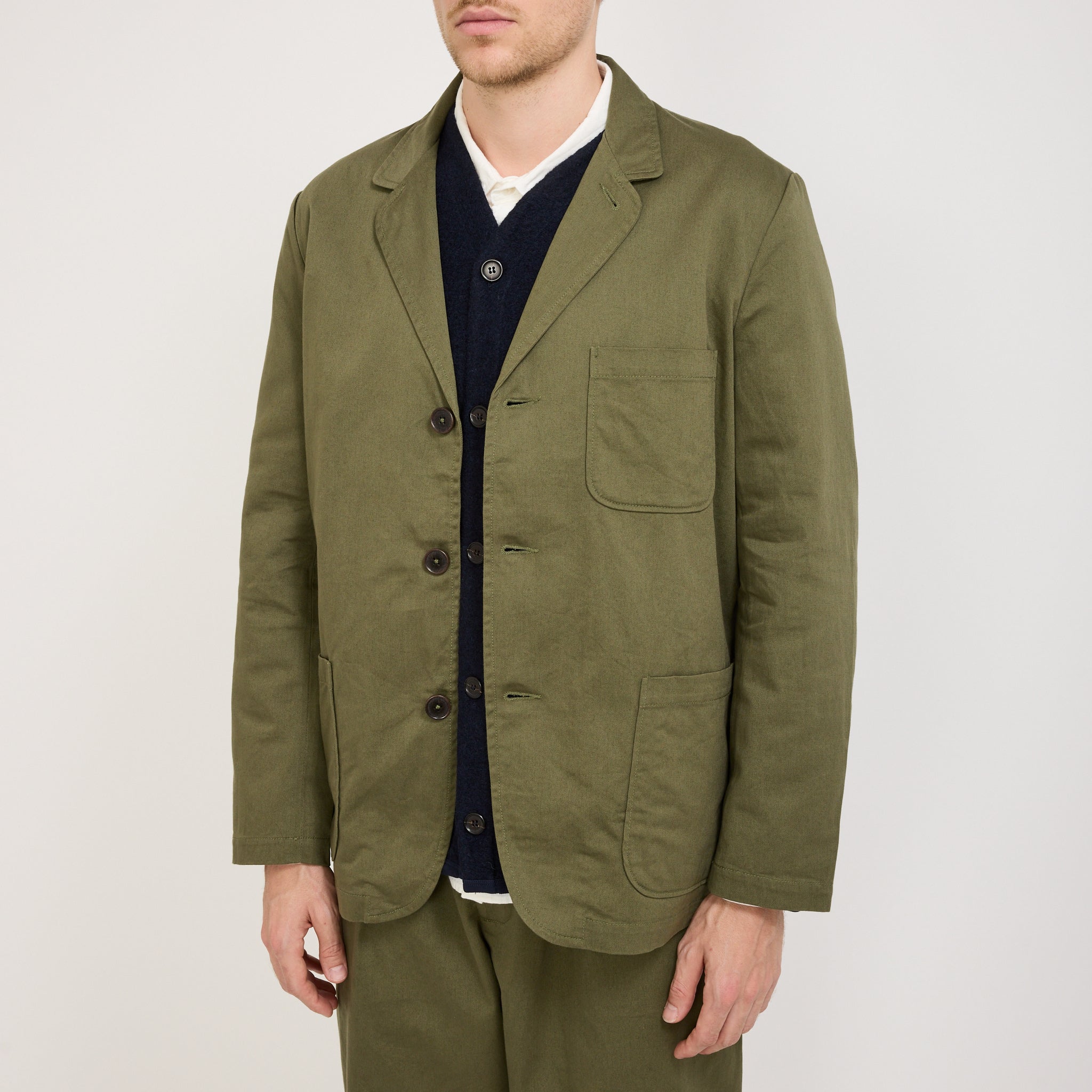 Universal Works | Three Button Jacket Twill Light Olive | Maplestore